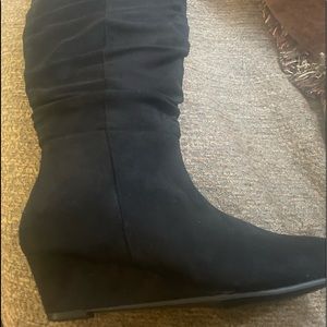 Black Suede low wedge brand new boots.